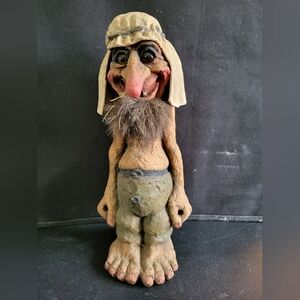 Handcrafted  Troll Figurine with Hat Made In Norway.